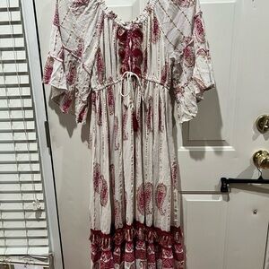 Me 2 Magic for Anthropology Bohemian Red, Gold and White Maxi Dress